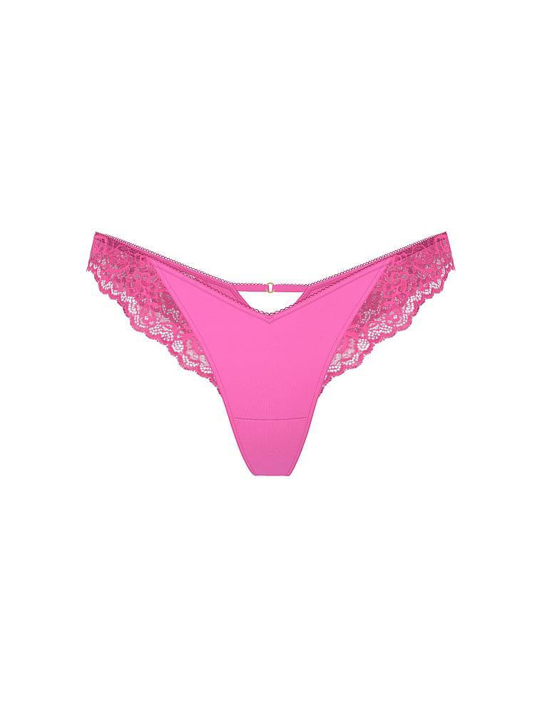 Rose Lace-Trim High-Leg Thong Panty Product Image