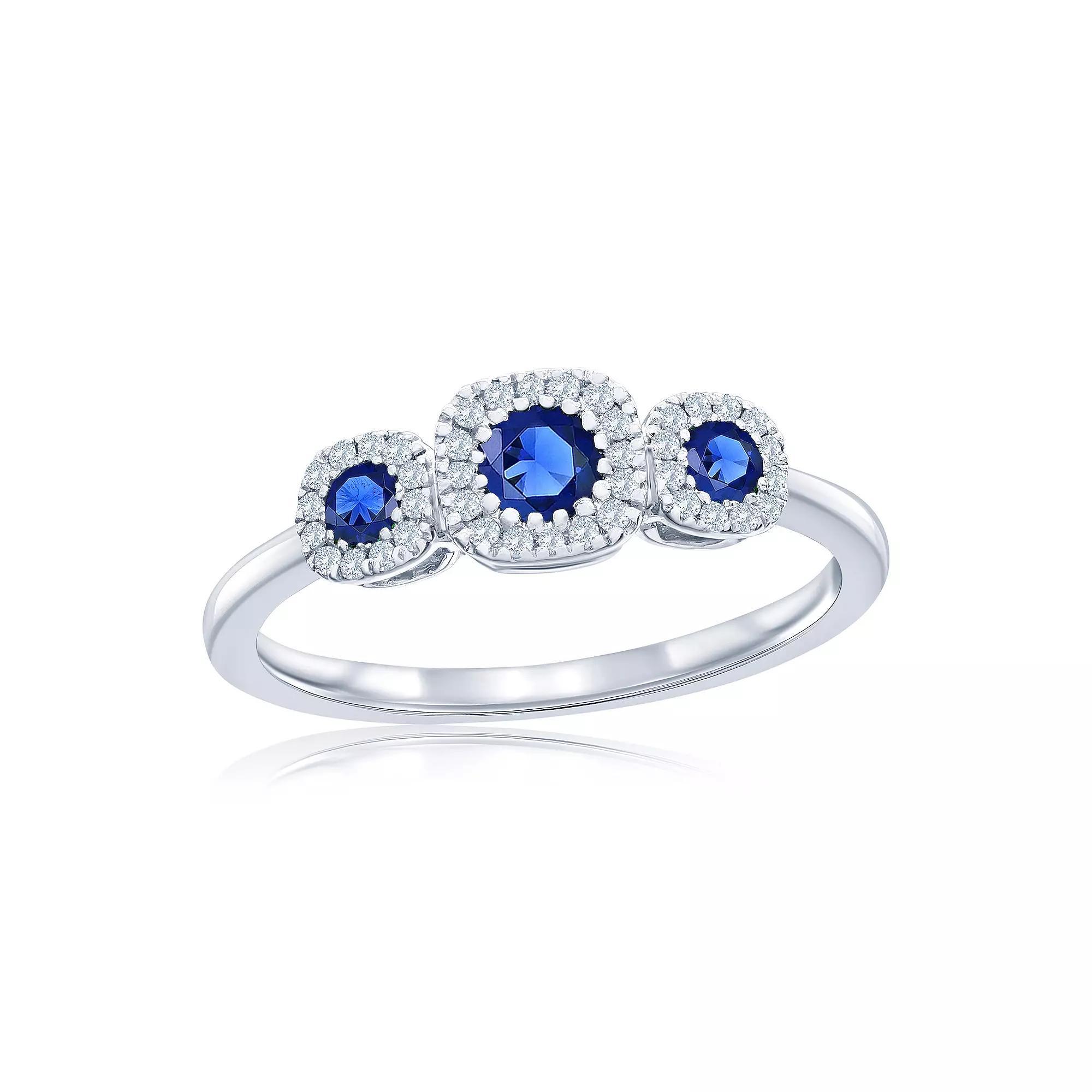 Divine Gold Sterling Silver Lab-Created Sapphire & 1/10 Carat T.W. Diamond 3-Stone Ring, Women's, Size: 6 Product Image