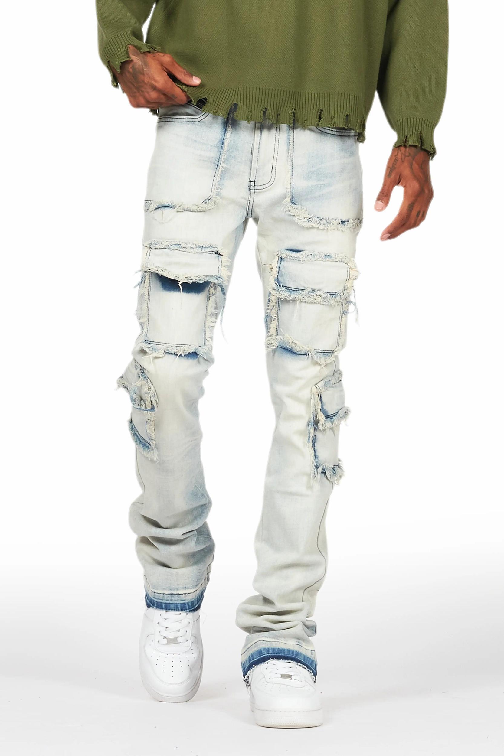 Tyrell Blue Stacked Flare Cargo Jean Male Product Image