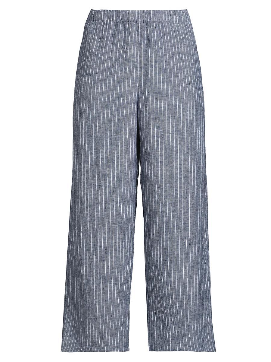 Womens Striped Linen Elasticized Wide-Leg Pants Product Image