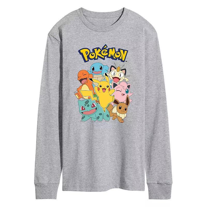 Mens Pokmon Character Group Long Sleeve Tee Athletic Grey Product Image
