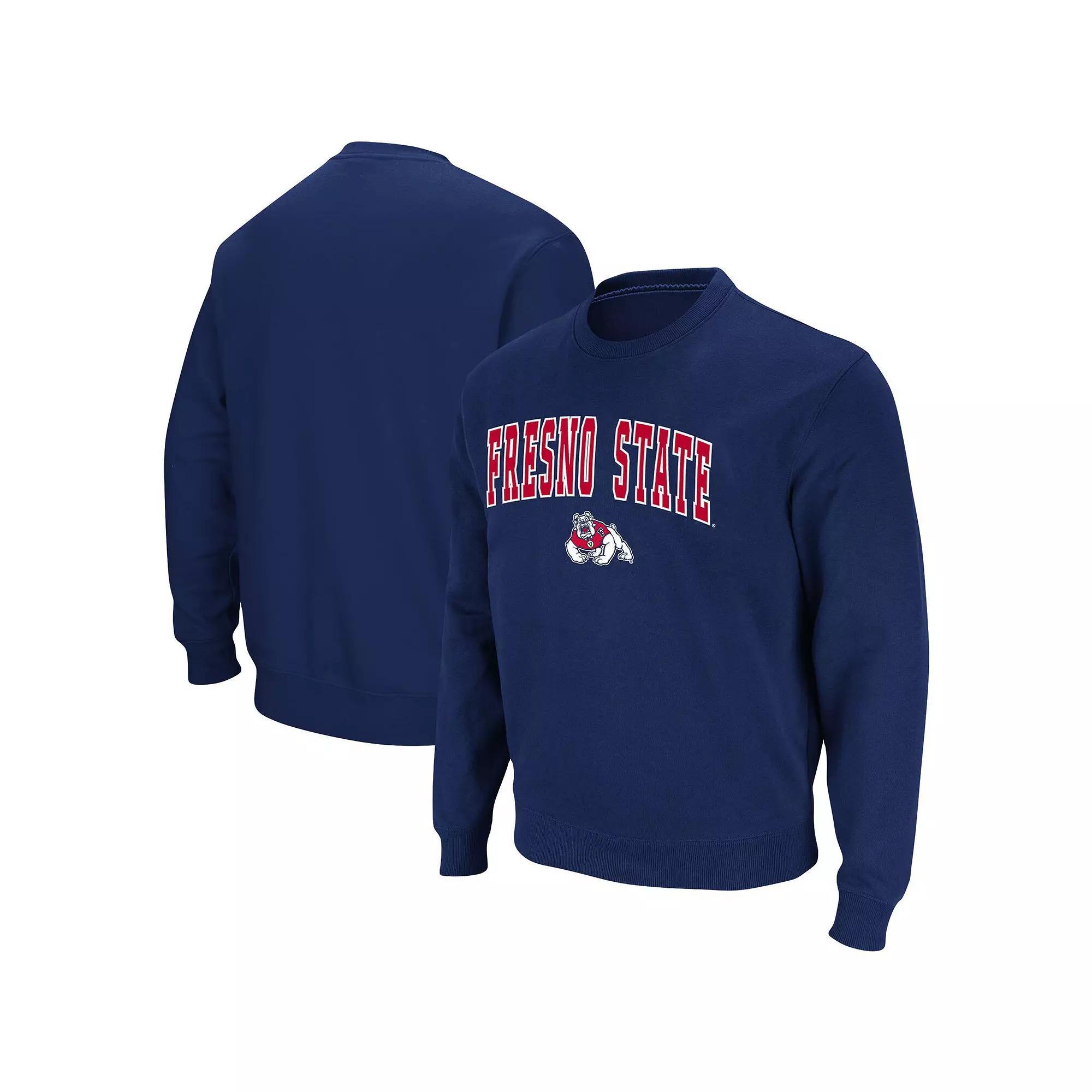 Men's Colosseum Navy Fresno State Bulldogs Arch & Logo Tackle Twill Pullover Sweatshirt, Size: 2XL, Csf Blue Product Image