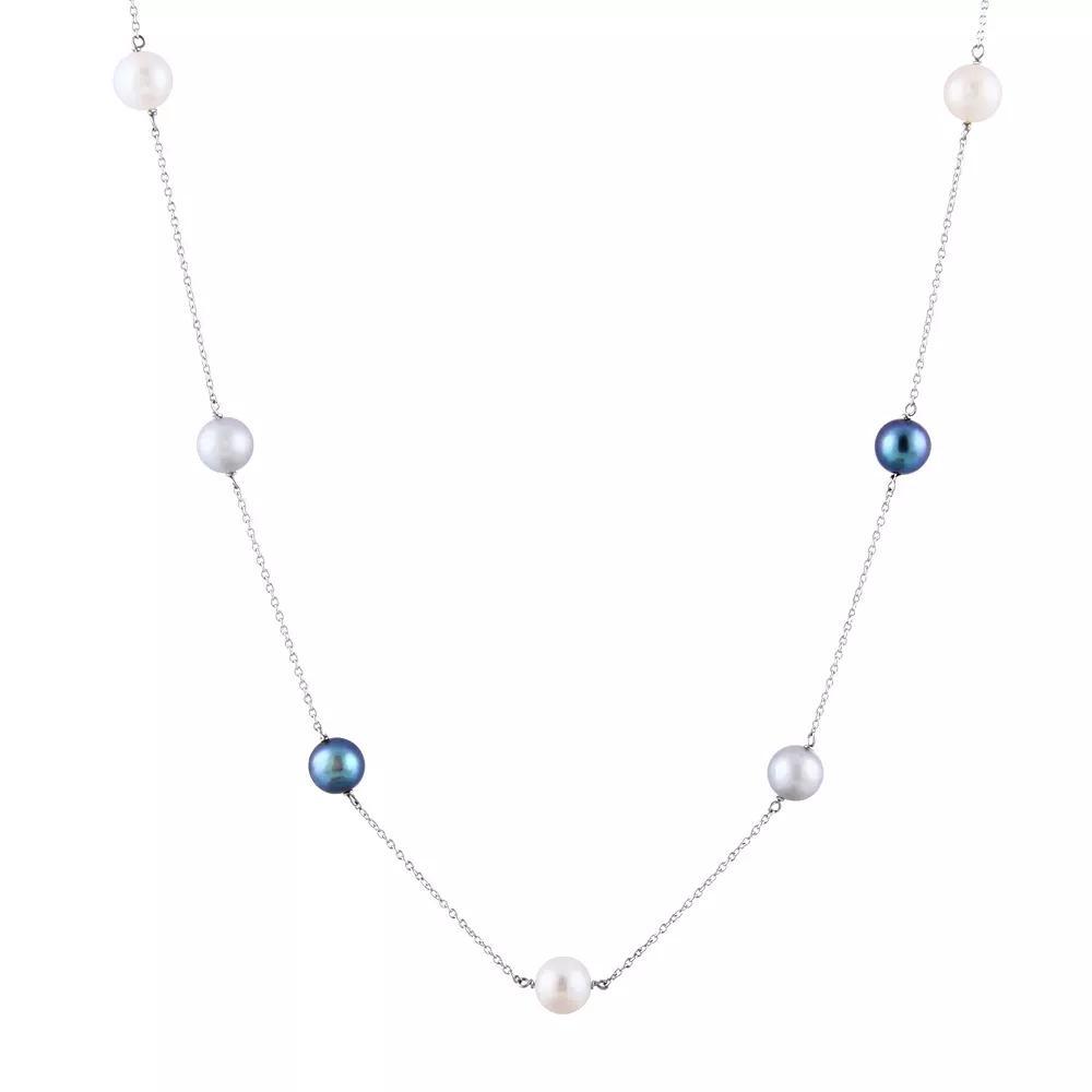 Sterling Silver Freshwater Cultured Pearl Station Necklace, Women's, Size: 18", Silvertone Product Image
