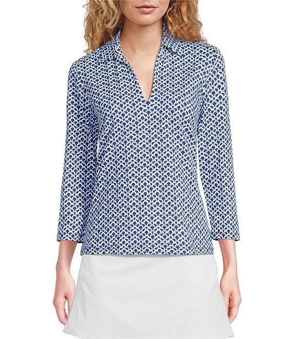 J.McLaughlin Aida Printed Catalina Cloth Split V-Neck 3/4 Sleeve Top Product Image