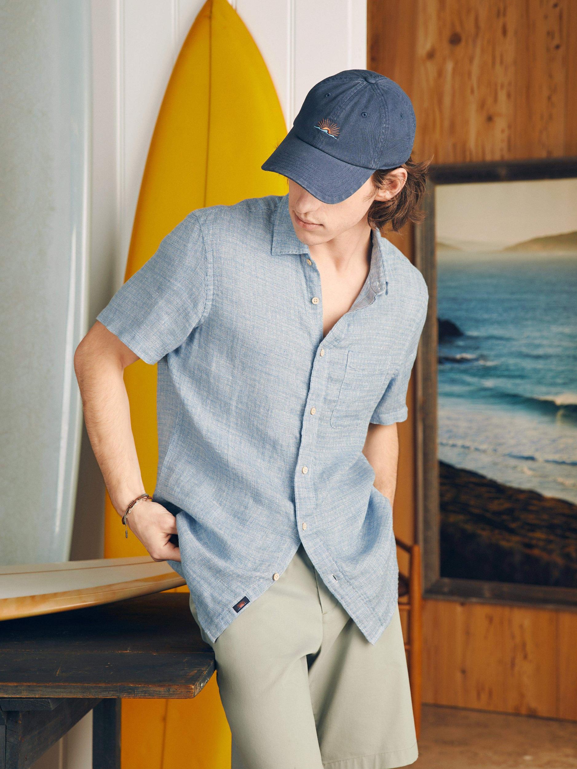Short-Sleeve Palma Linen Shirt - Blue Basketweave Male Product Image