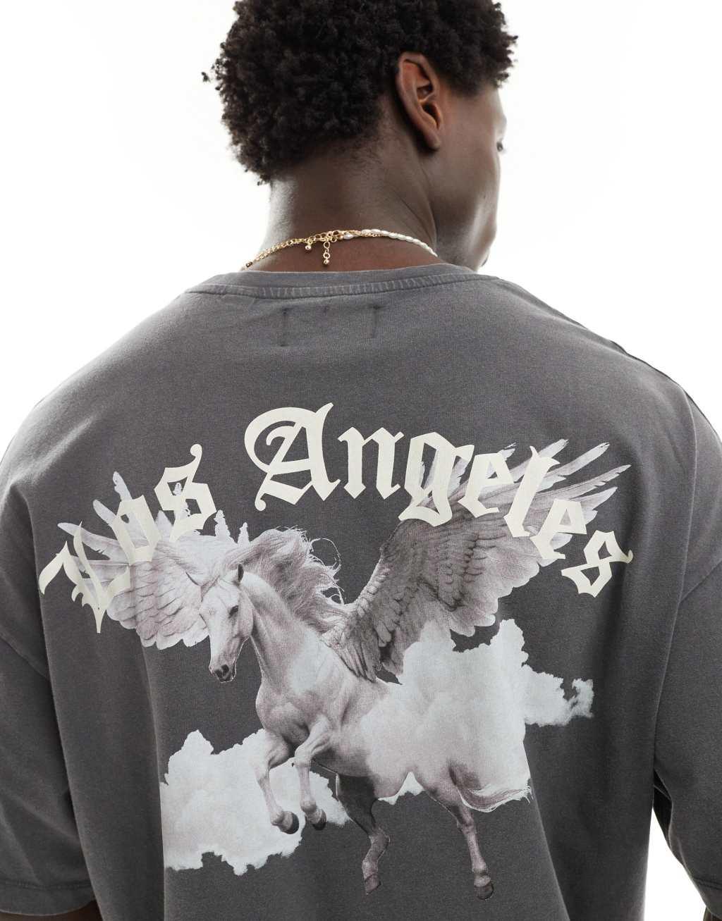 ADPT oversized t-shirt with horse back print in washed gray  Product Image