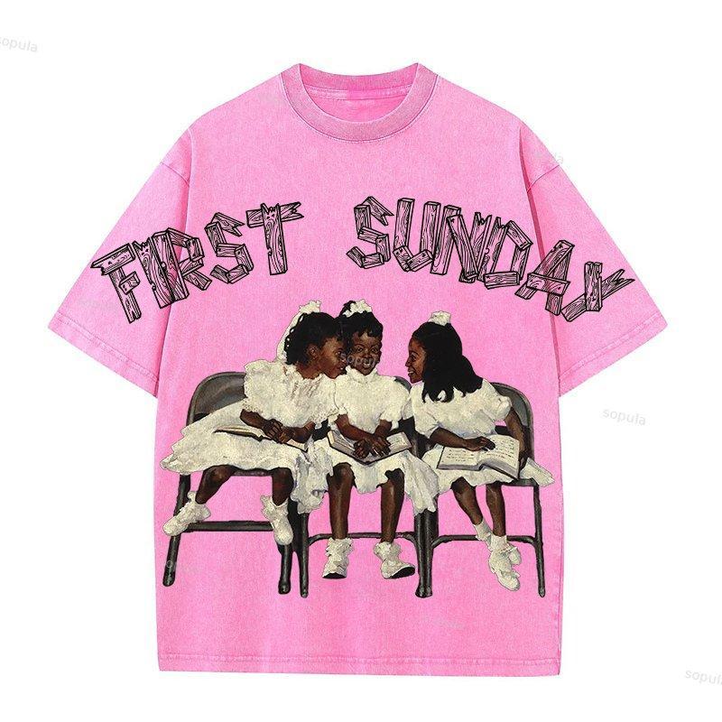 First Sunday Retro Graphic Print Acid Washed T-Shirt Product Image