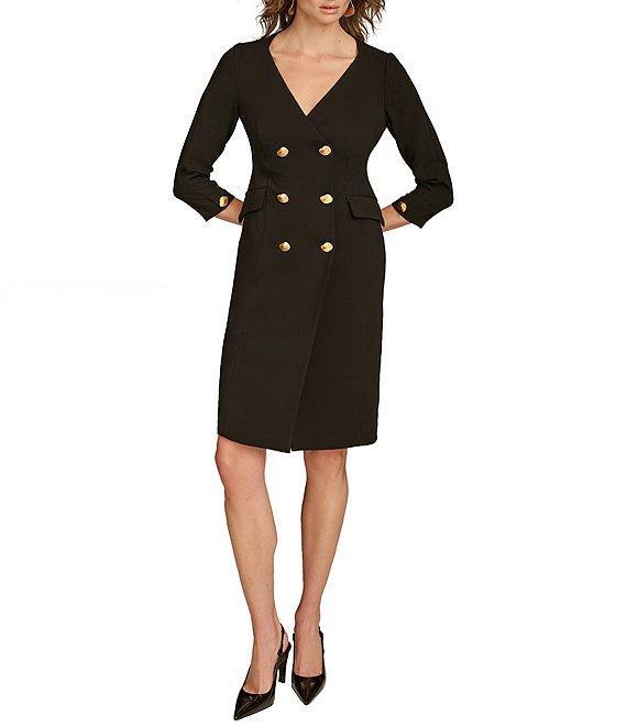 Donna Karan Cady Crepe V-Neck 3/4 Sleeve Jacket Dress Product Image