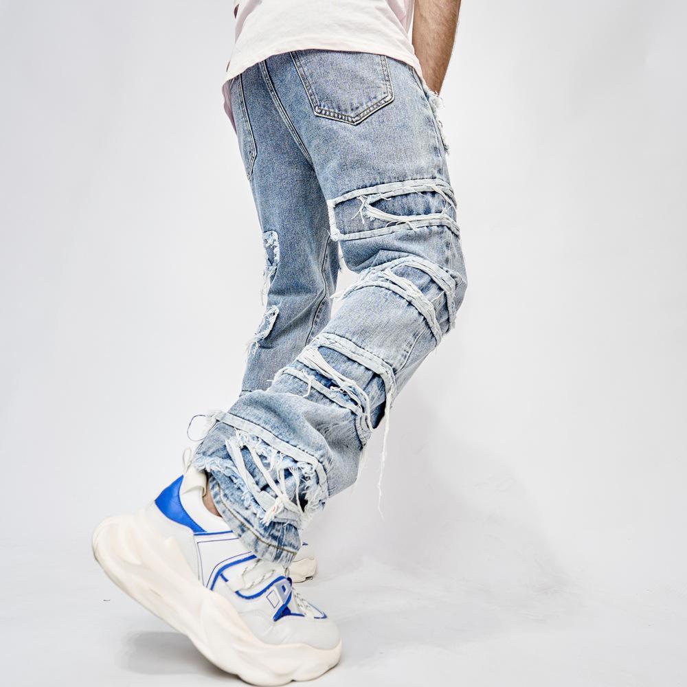 Sopula Men's Boyfriend Street Denim Raw Edge High Street Jeans Product Image