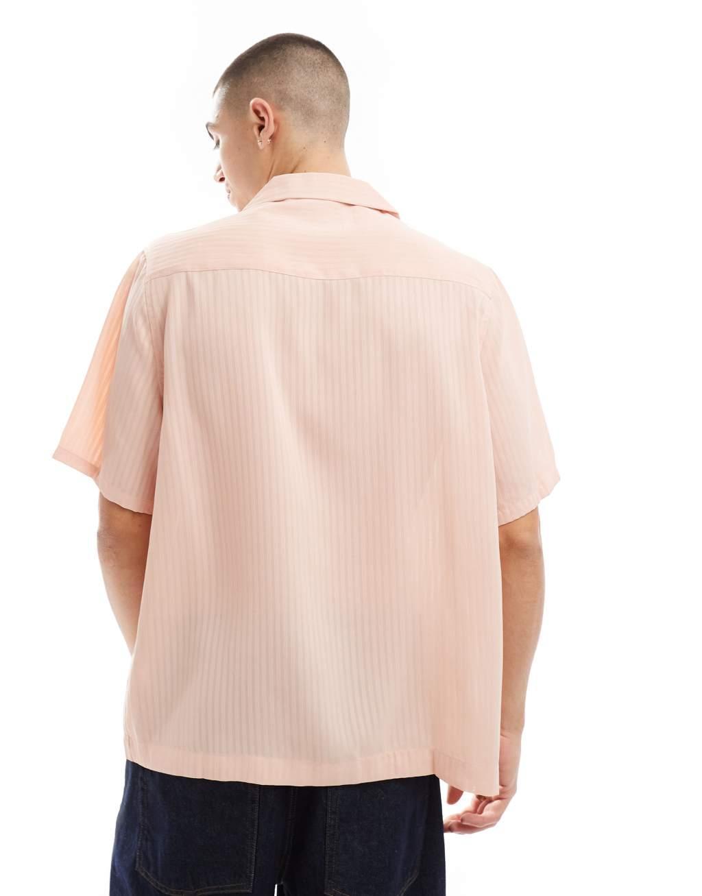 ASOS DESIGN relaxed camp collar shirt in pink stripe Product Image
