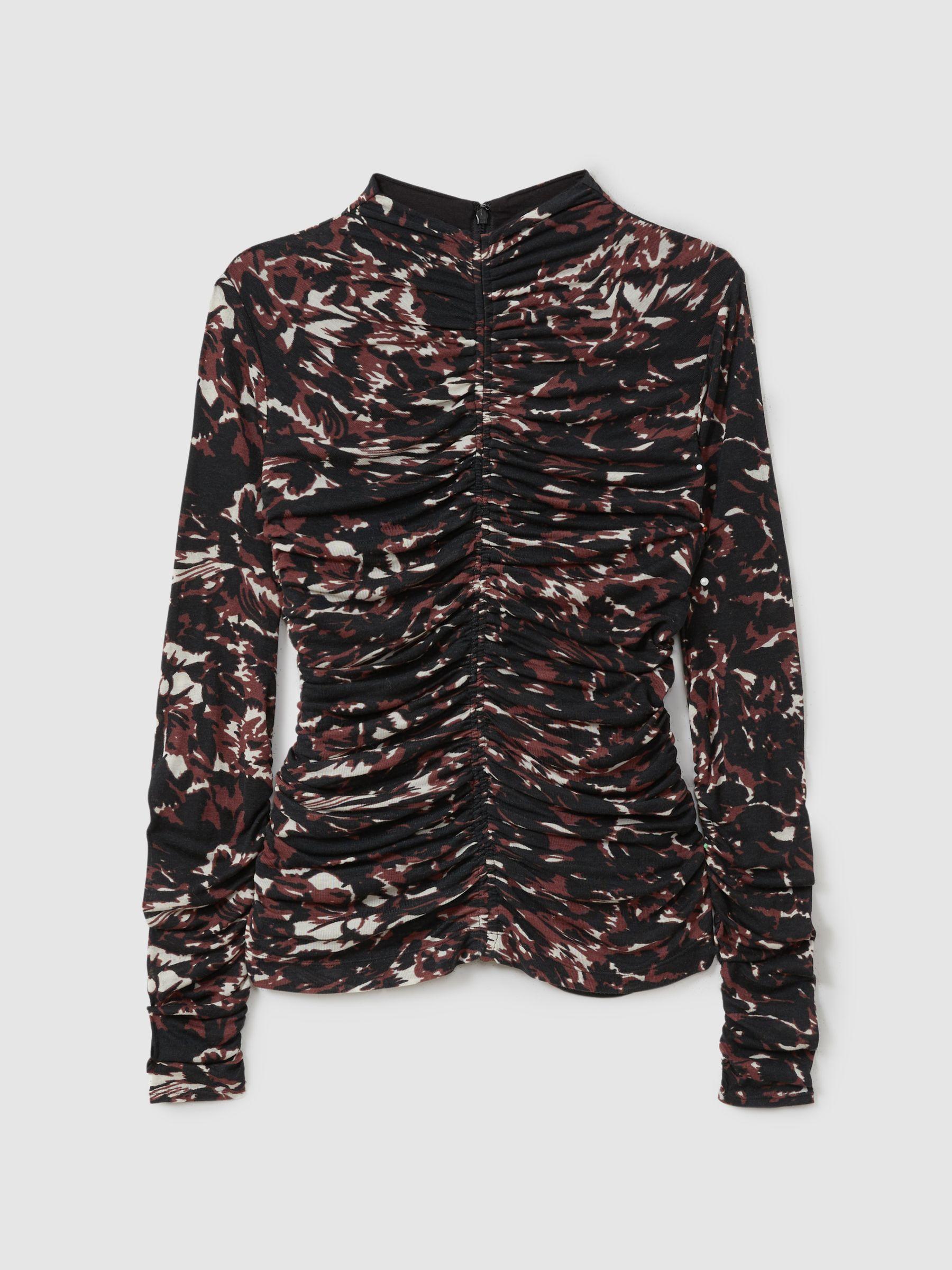 Printed Ruched Top in Black/Brown Product Image