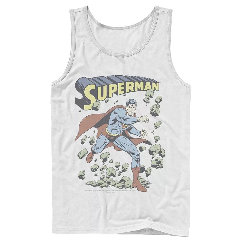 Men's DC Comics Superman With Rocks Vintage Poster Tank Top, Size: Large, White Product Image