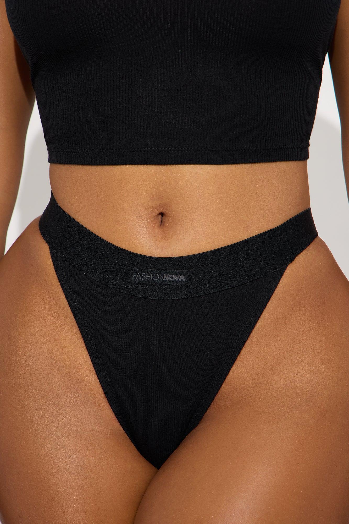 FN Mood T-Shirt And Thong 2 Piece Cotton Set - Black Product Image