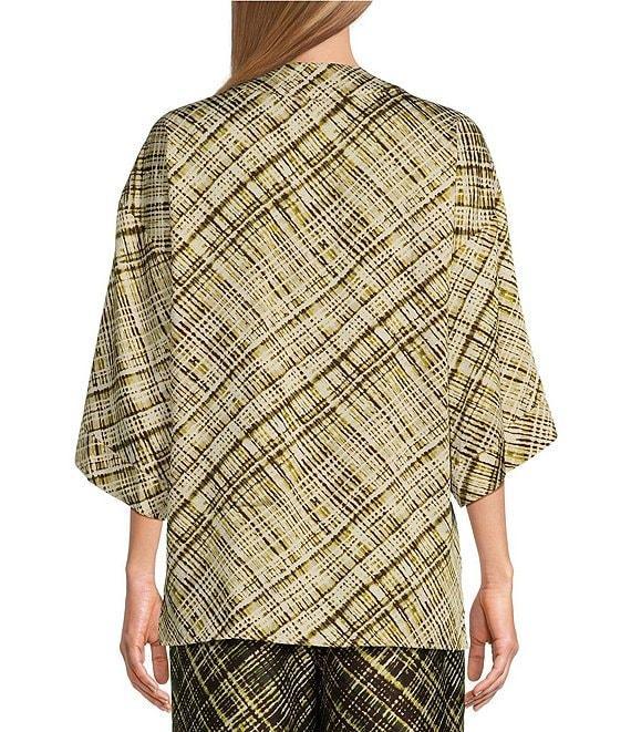Slim Factor by Investments Fancy Plaid Open-Front 3/4 Sleeve Coordinating Short Kimono Product Image
