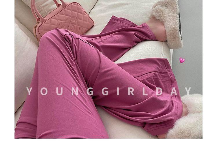 High Rise Plain Ruched Wide Leg Pants Product Image