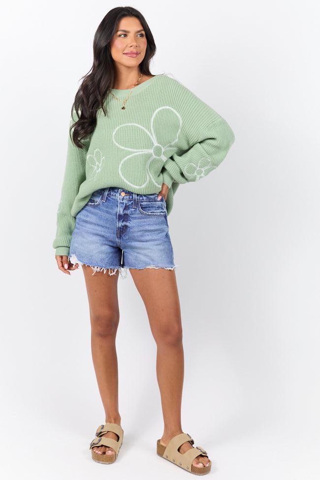 Emmy High Waisted Stretch Relaxed Raw Hem Denim Shorts Product Image