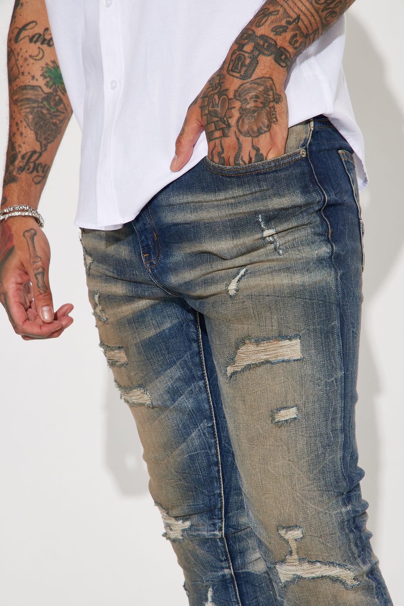 Keep it Pushing Distressed Stacked Skinny Jeans - Vintage Blue Wash Product Image