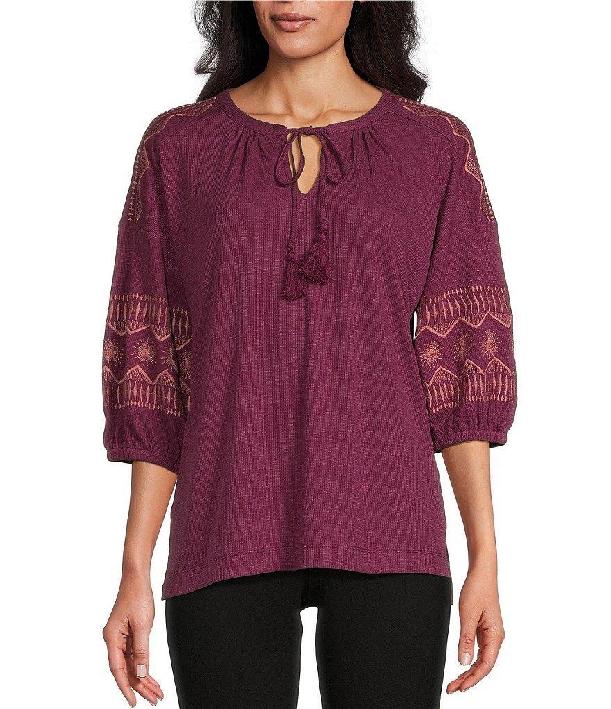 Westbound Embroidered 3/4 Sleeve V-Neck Top Product Image