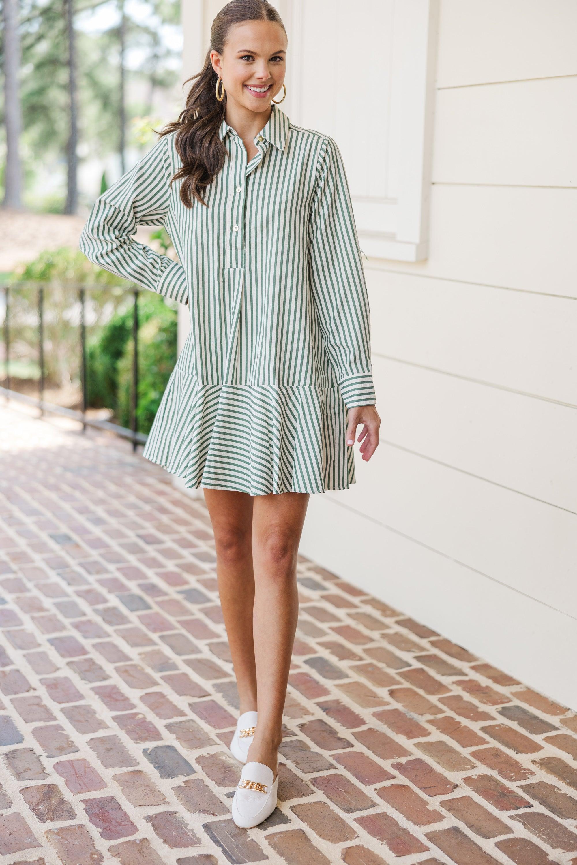 This Is The Day Hunter Green Striped Dress Female Product Image