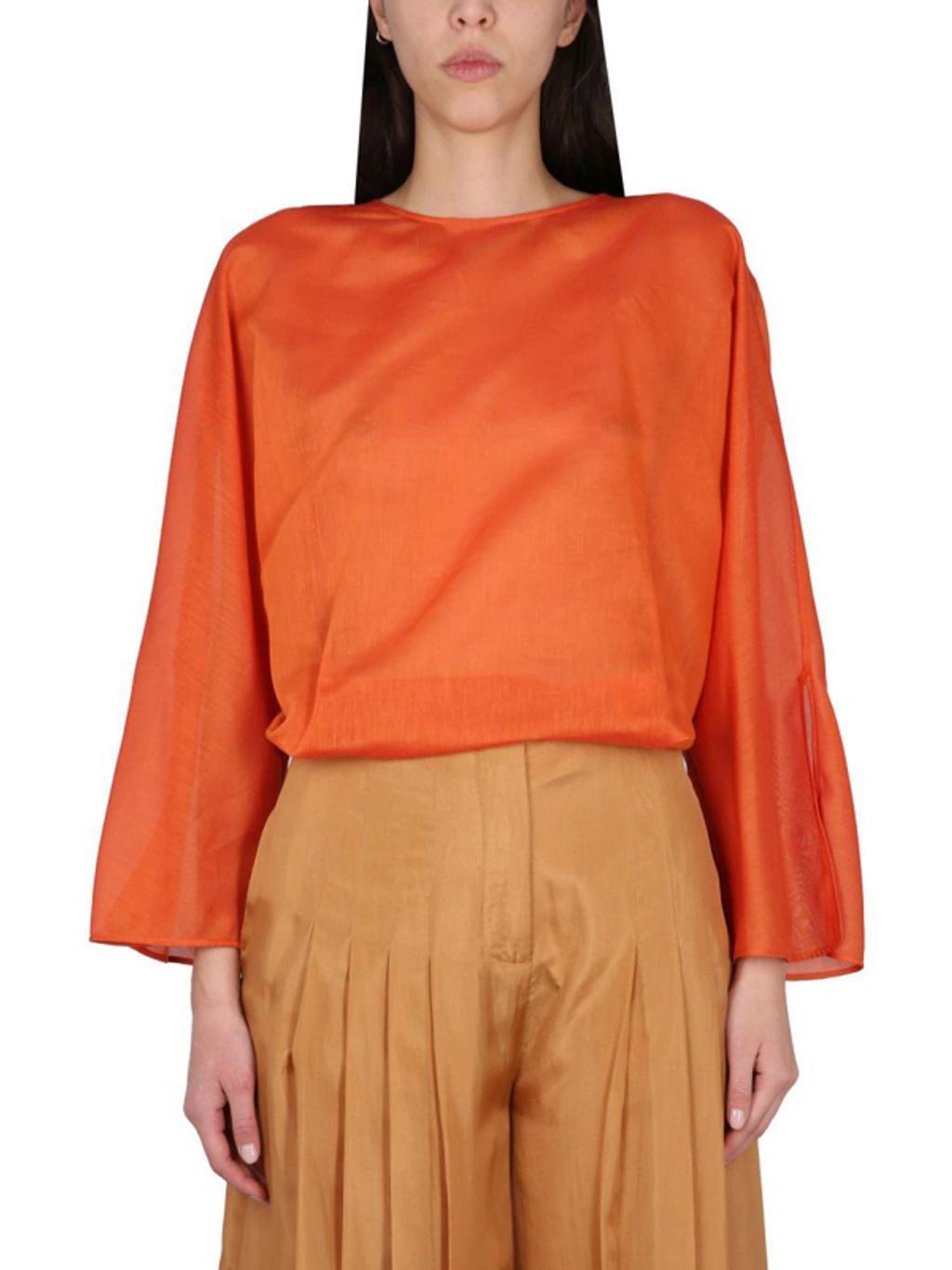 ALBERTA FERRETTI Cotton And Silk Shirt In Orange Product Image