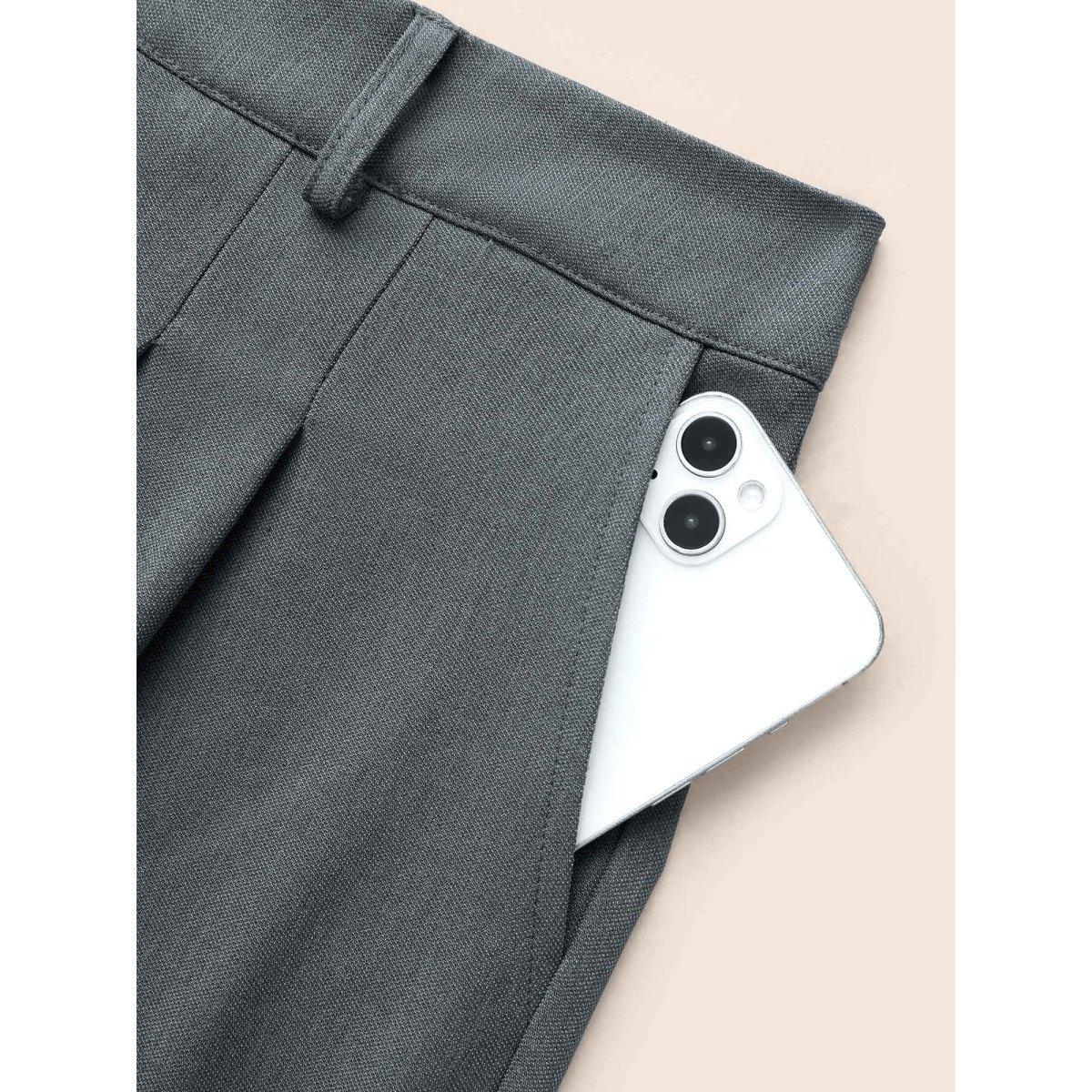 Plus Size Mid Rise Pleated Straight Leg Pants Women SlateGray Workwear Essentials Straight Leg Mid Rise Work Pants BloomChic 18-20/2X Product Image