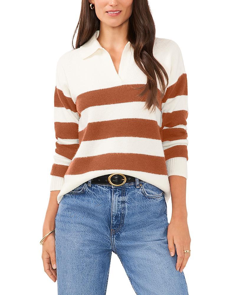 Vince Camuto Wide Striped Long Sleeve Point Collar Ribbed Cuff Knit Sweater Product Image