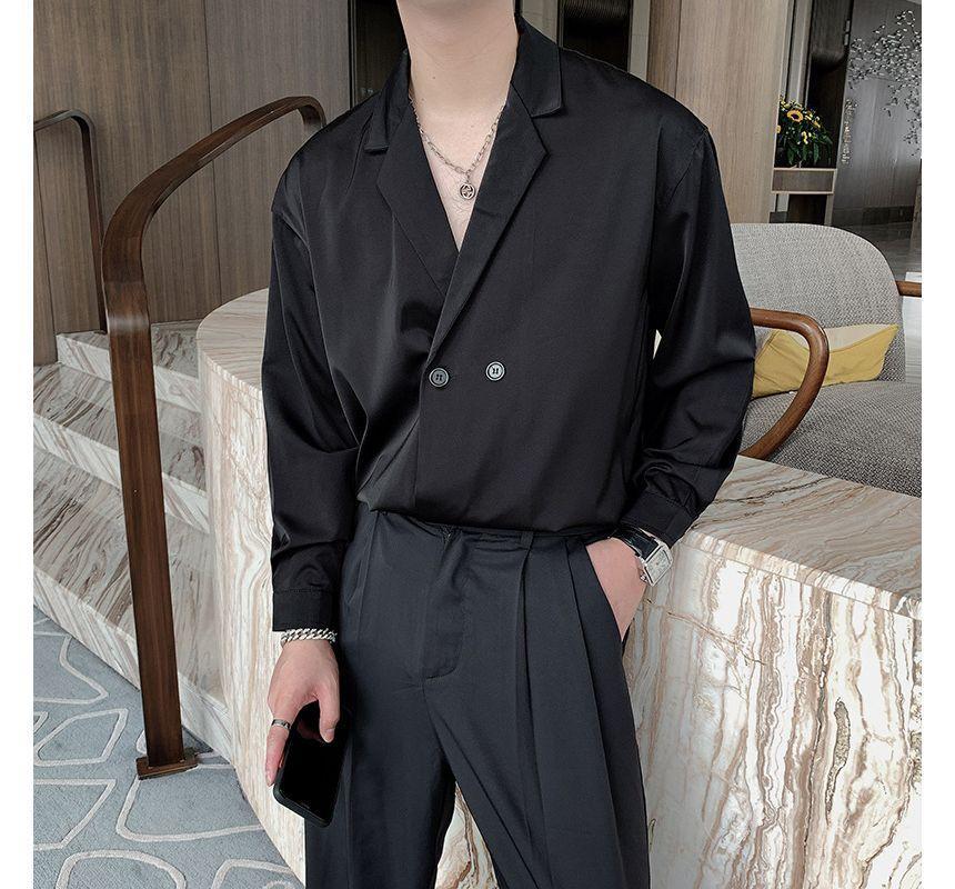 Lapel Collar Plain Double-Breasted Shirt (Various Designs) Product Image
