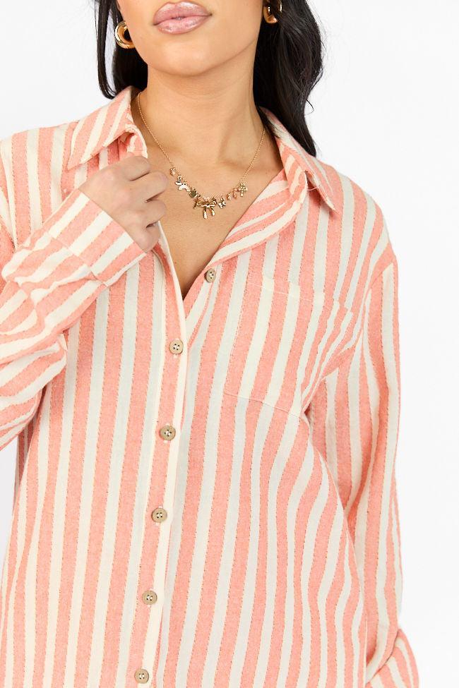 With The Tide Coral Striped Button Up Top FINAL SALE Product Image