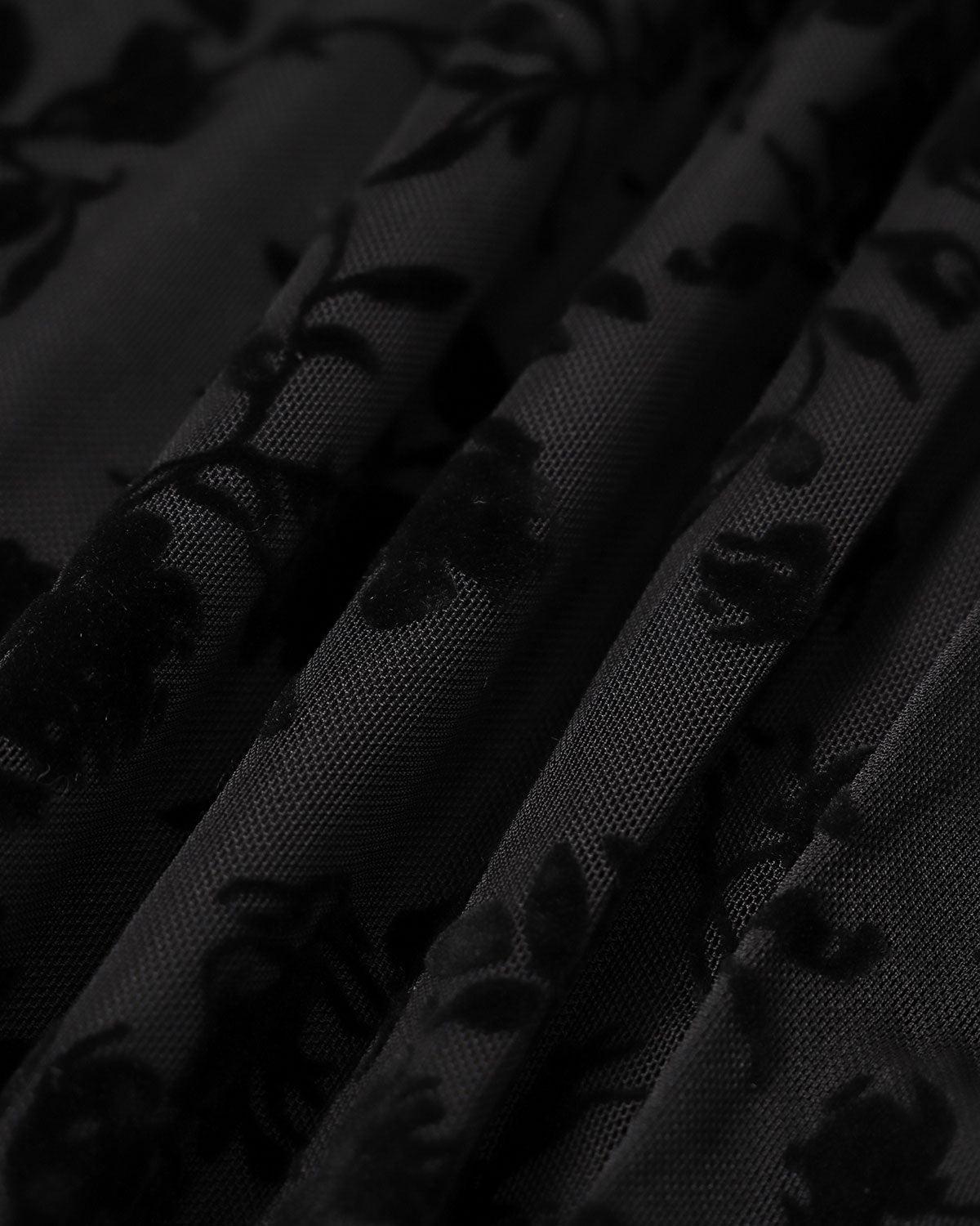 The Black Floral Flocked Mesh Slit Maxi Dress Product Image