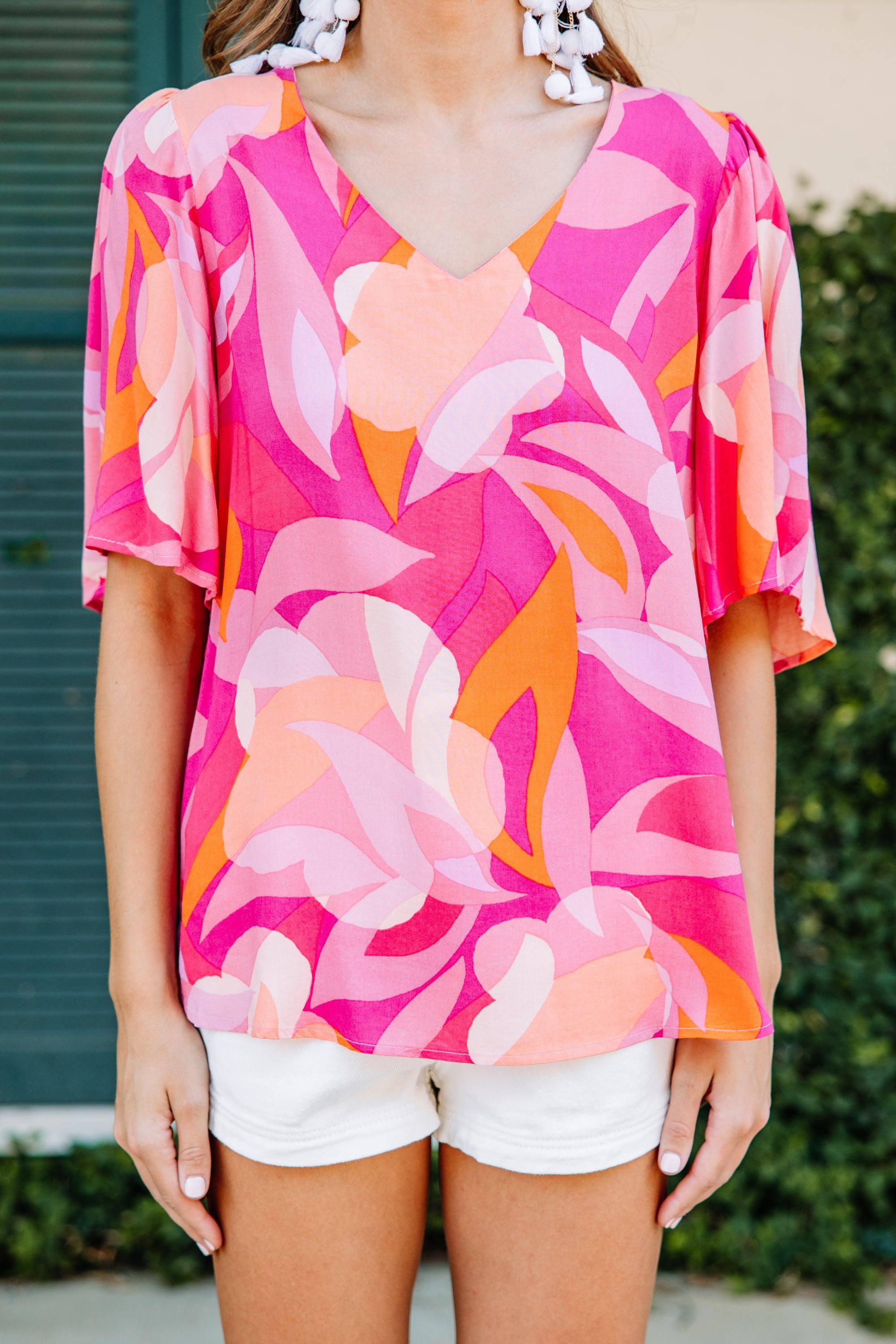 Ready Set Retro Hot Pink Abstract Blouse Female Product Image
