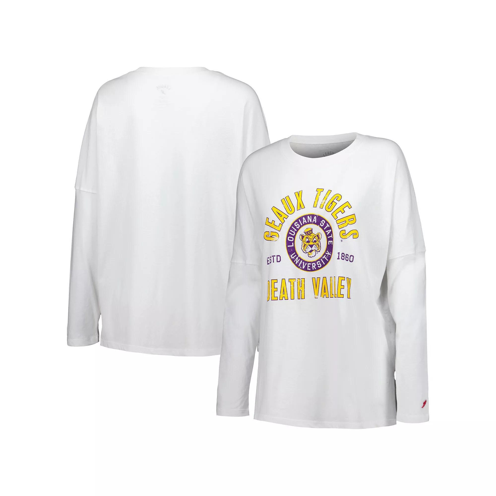 Women's League Collegiate Wear White LSU Tigers Clothesline Oversized Long Sleeve T-Shirt, Size: Small Product Image