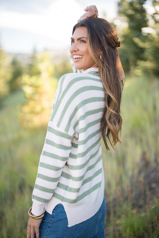 Keep On Shining Olive And Cream Striped Turtleneck Sweater FINAL SALE Product Image