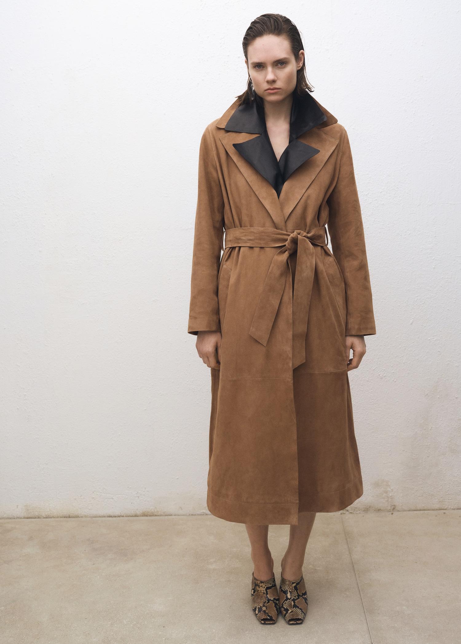 Belted suede trench coat - Women | MANGO USA Product Image