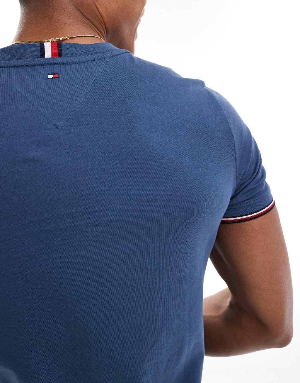 Tommy Hilfiger small logo tipped T-shirt in mid blue Product Image