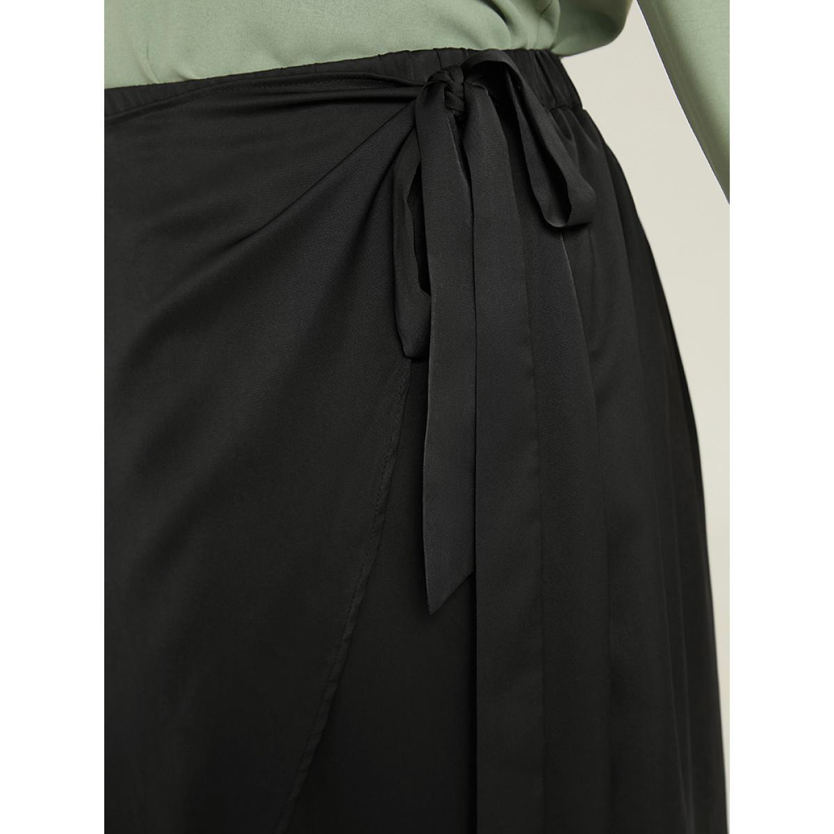 Plus Size Ruffles Ties Asymmetrical Hem Skirt Women Black Office Plain No stretch Work Skirts BloomChic 14-16/1X Product Image