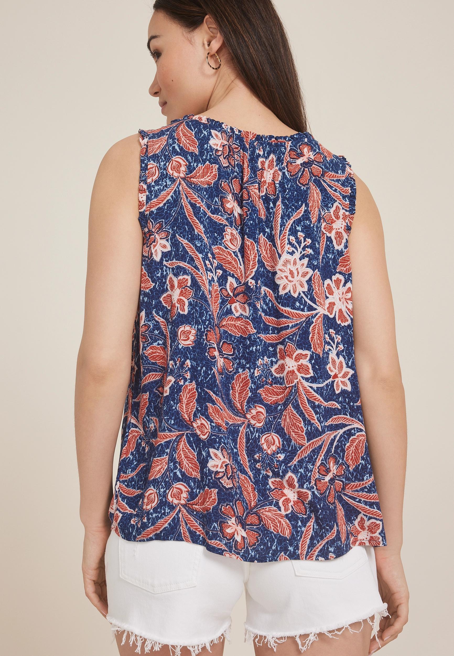Floral Lace Strap Button Down Tank Top Product Image