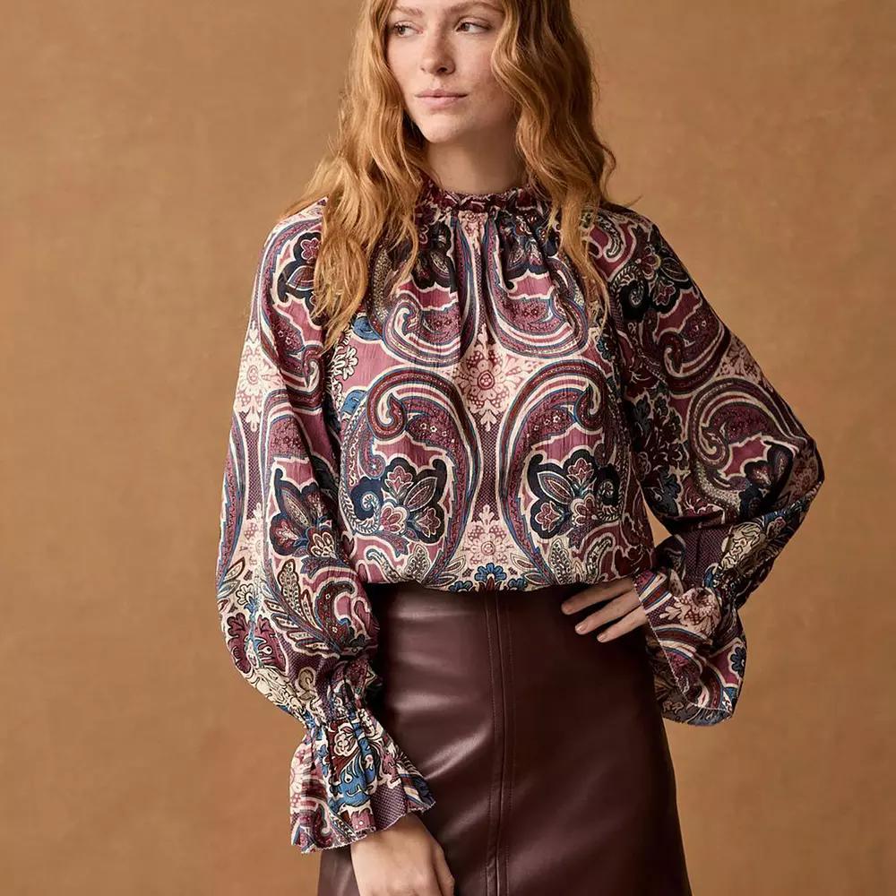 Women's NEXT Paisley Print Flare Sleeve Blouse, Size: 18, Pink Product Image