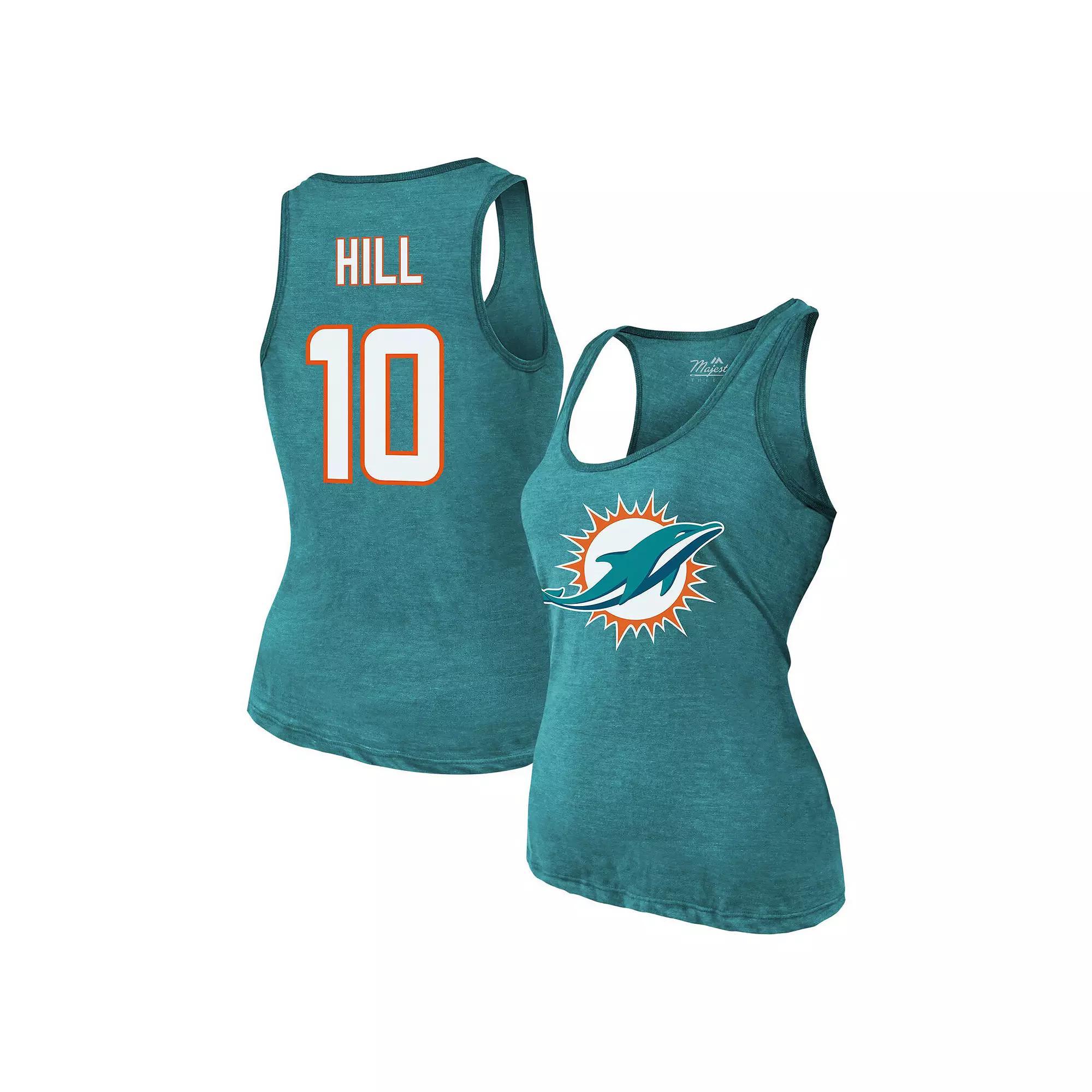 Women's Majestic Threads Tyreek Hill Aqua Miami Dolphins Name & Number Tri-Blend Tank Top, Size: XL, Turquoise A Product Image