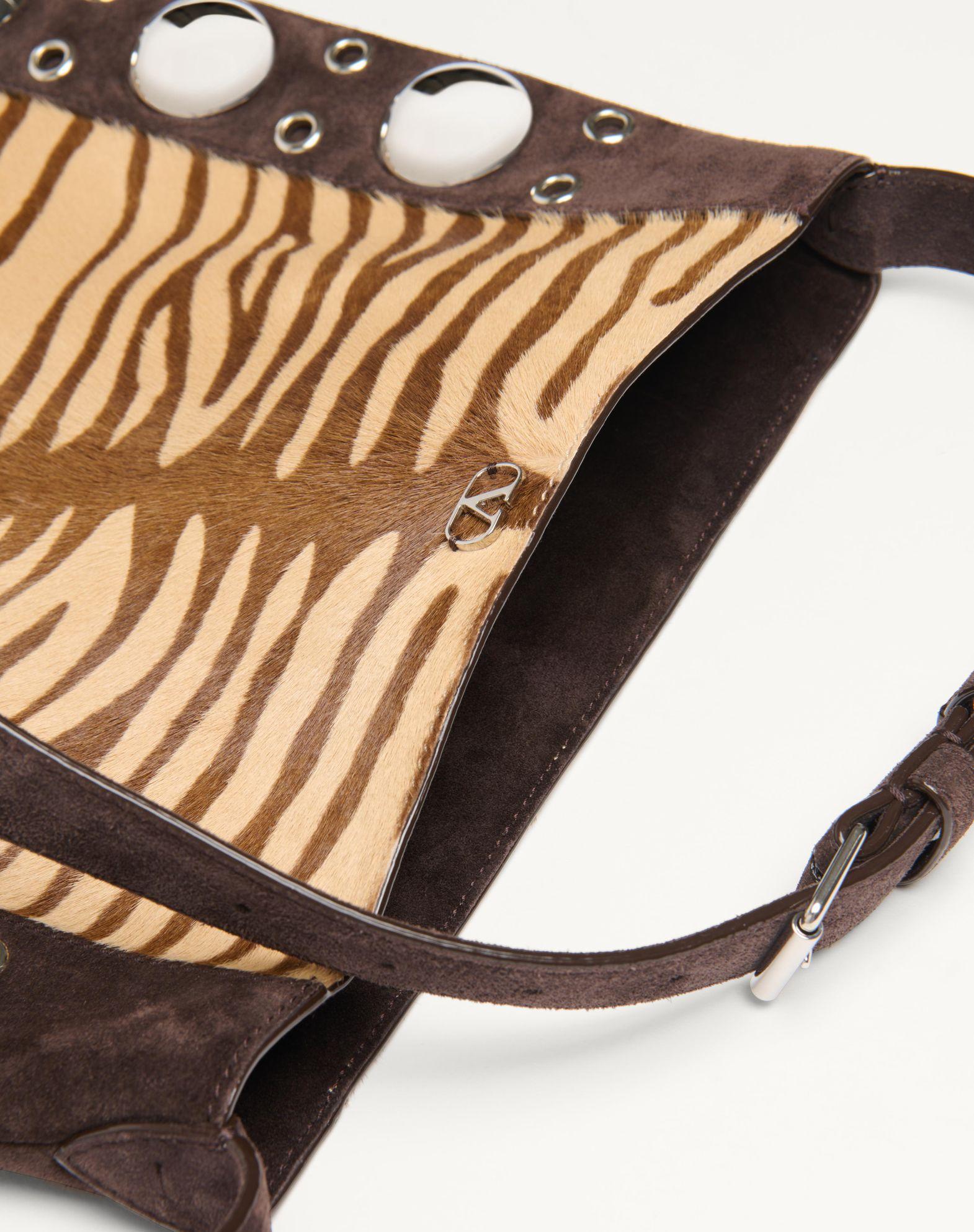 Valentino Garavani Nellcôte Shoulder Bag In Animalier Pony-Effect Calfskin With Fringes Product Image