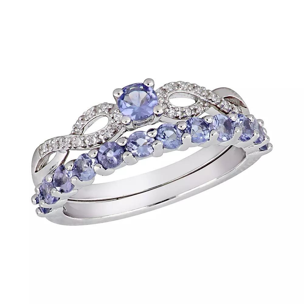 Stella Grace Sterling Silver 1/10 ct. T.W. Diamond & Tanzanite Engagement Ring Set, Women's, Size: 6 Product Image