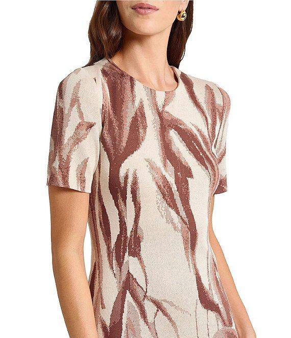 MISOOK Botanical Jacquard Soft Knit Round Neck Short Sleeve A-Line Midi Dress Product Image