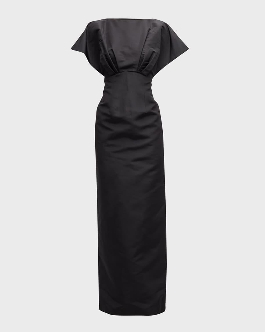 Silk Column Gown with Fan Bodice Product Image