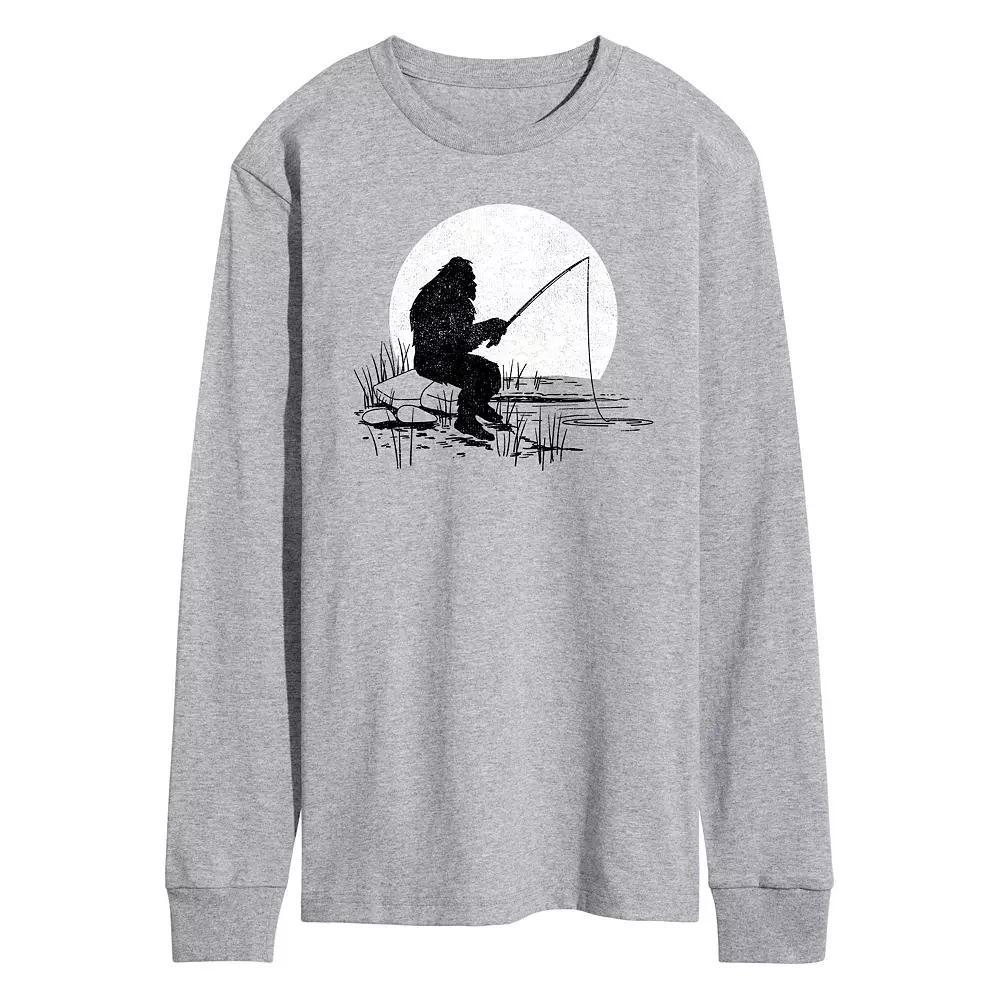 Men's Sasquatch Fishing Long Sleeve Graphic Tee, Size: Medium, Gray Product Image