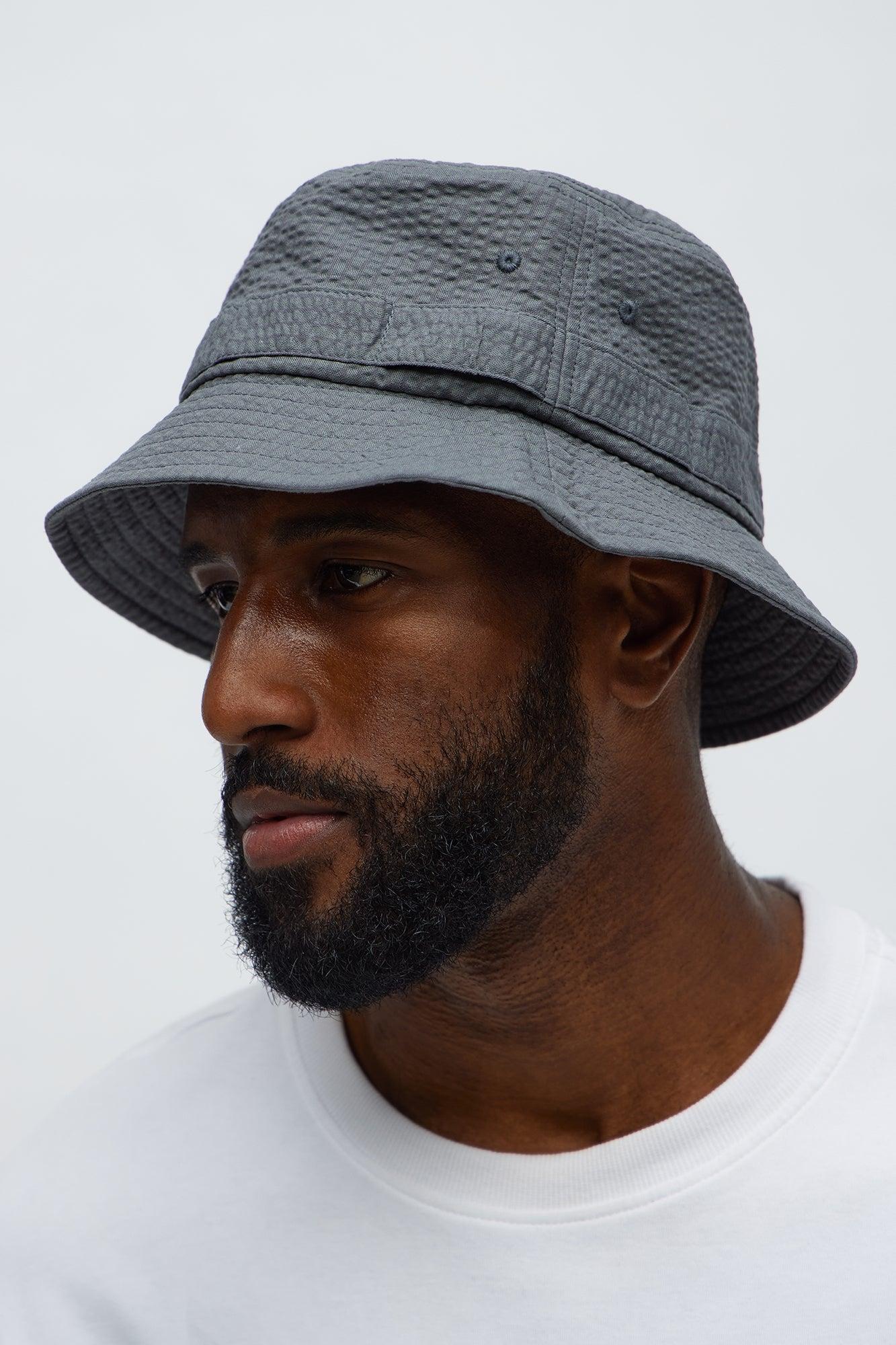 Seersucker Utility Flat Top Bucket Hat - Grey Male Product Image