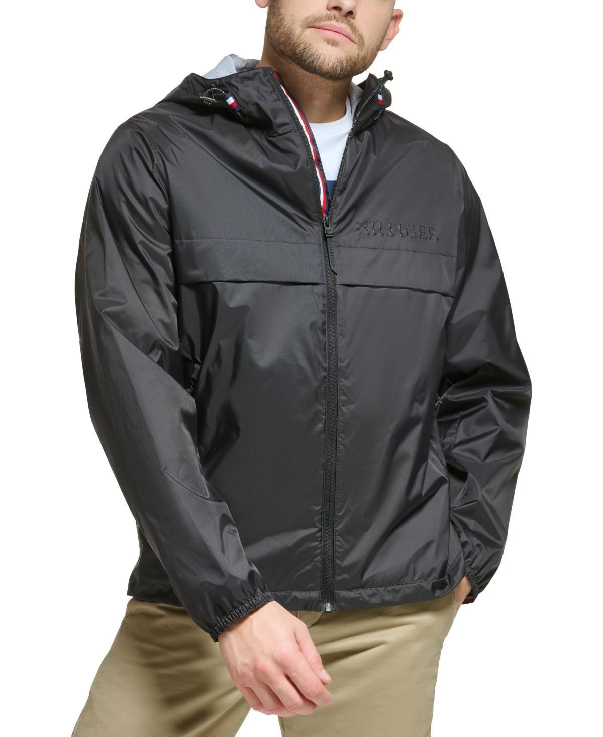Men's Tommy Hilfiger Logo Patch Hooded Rain Jacket, Size: Medium, Blue Stripe Product Image