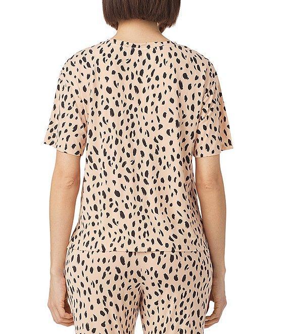 Donna Karan Short Sleeve V-Neck Soft Knit Animal Print Coordinating Lounge Top Product Image