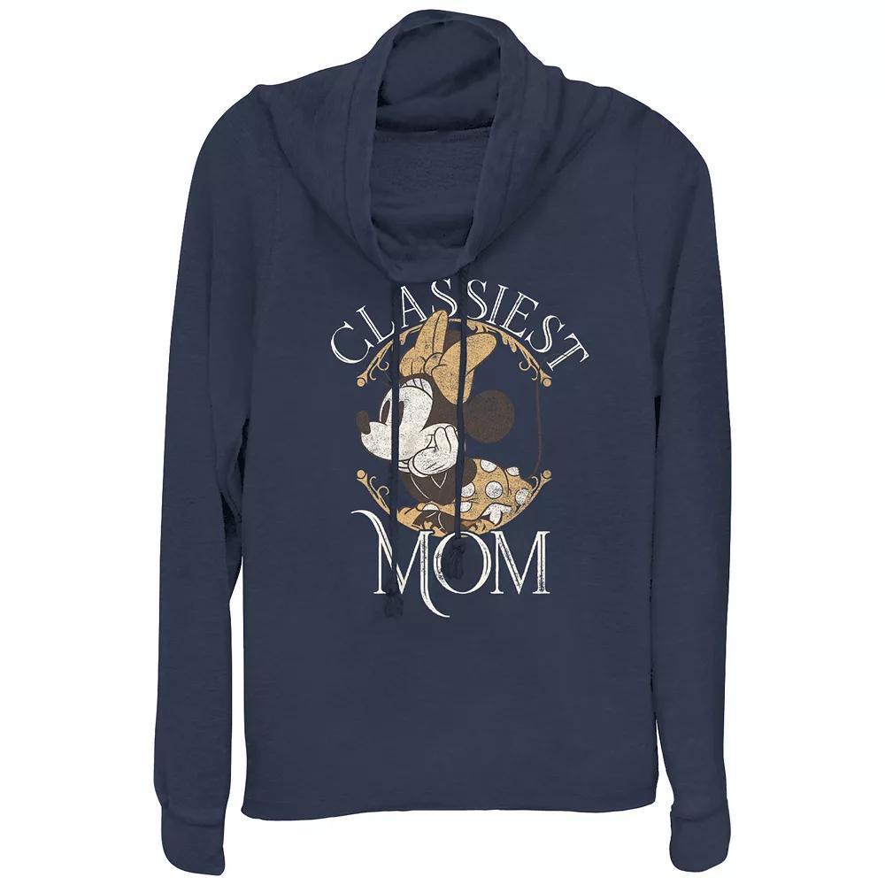 Disneys Minnie Mouse Classiest Mom Womens Cowlneck Graphic Lightweight Long Sleeve Blue Product Image