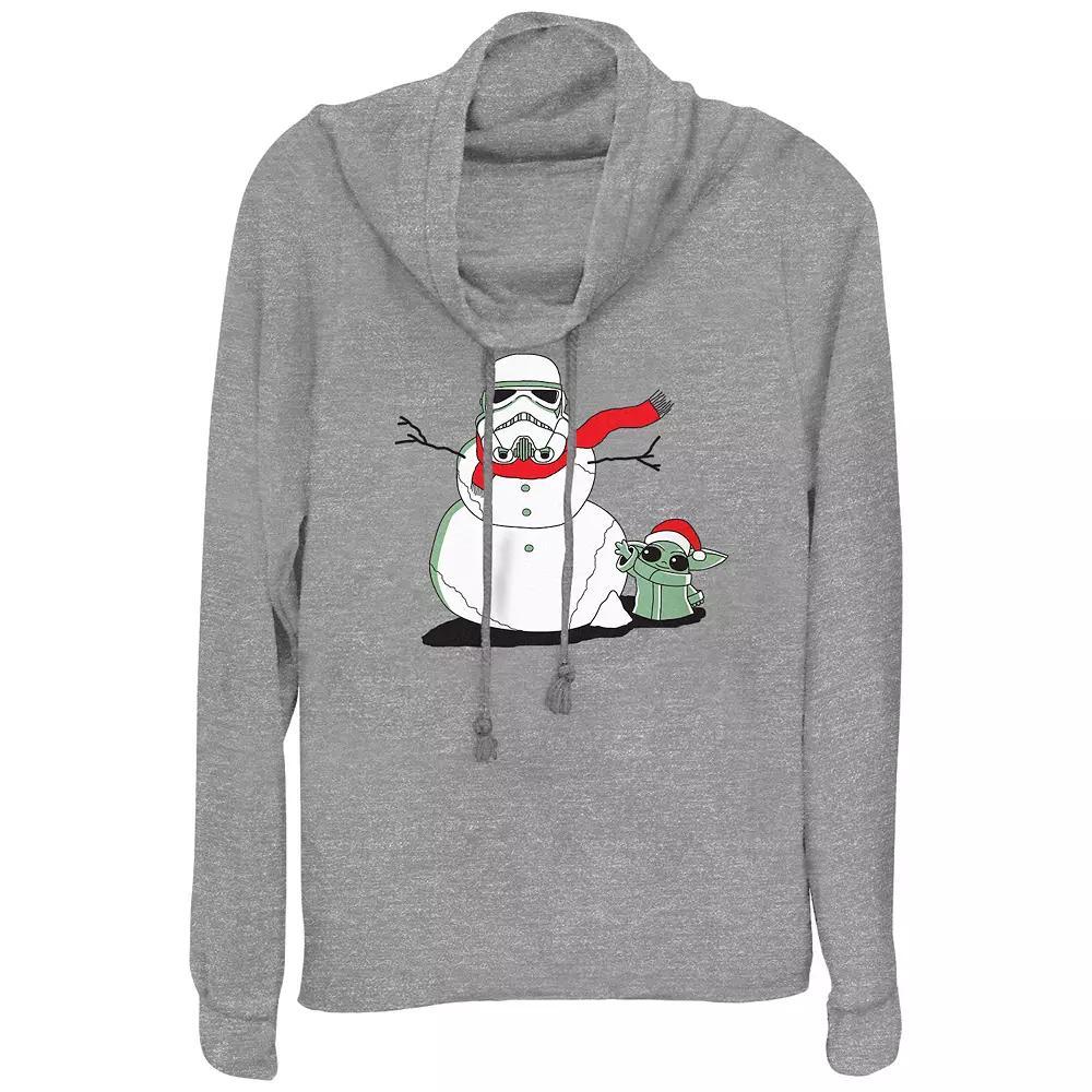 Womens Star Wars The Mandalorian Grogu And Storm Trooper The Snowman Cowlneck Graphic Lightweight Long Sleeve Gray Grey Product Image