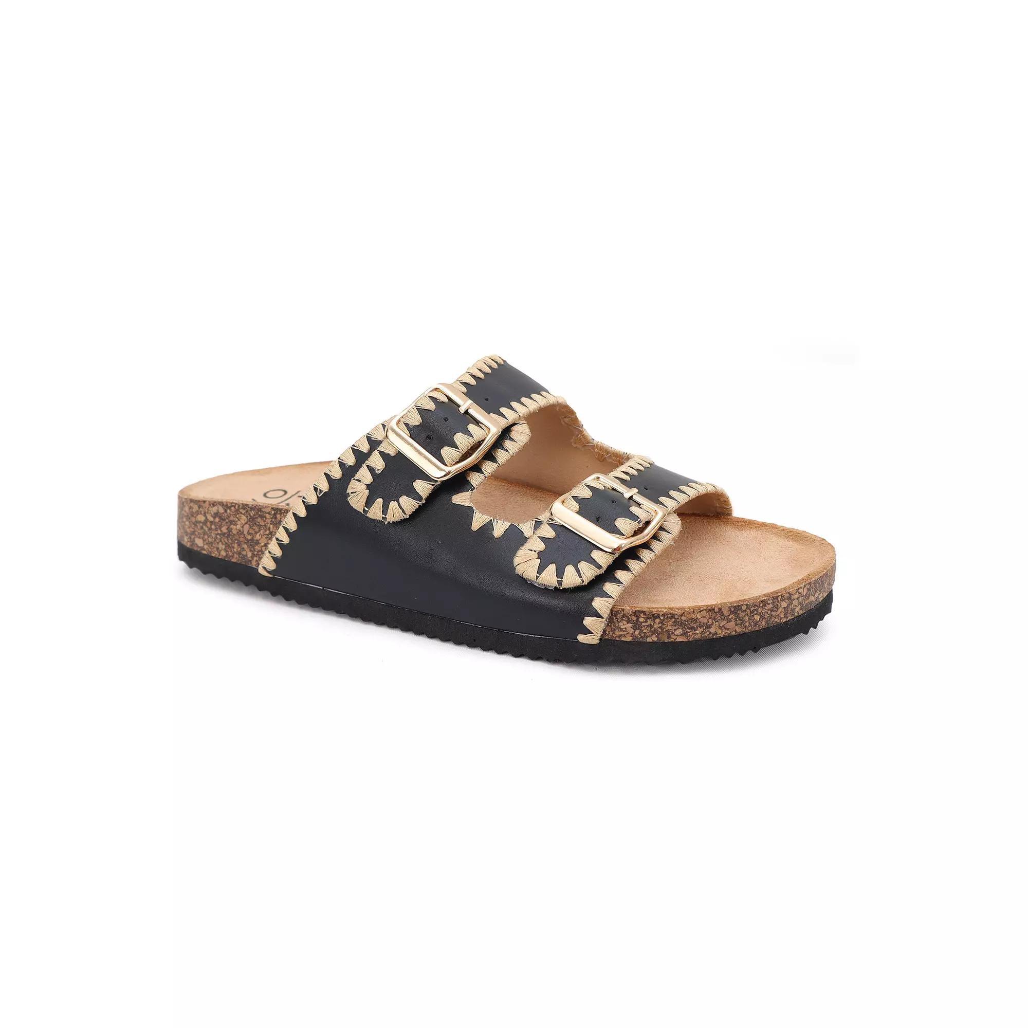 Yoki Gian-218 Women's Double Buckle Cork Sandals, Size: 8.5, Black Product Image