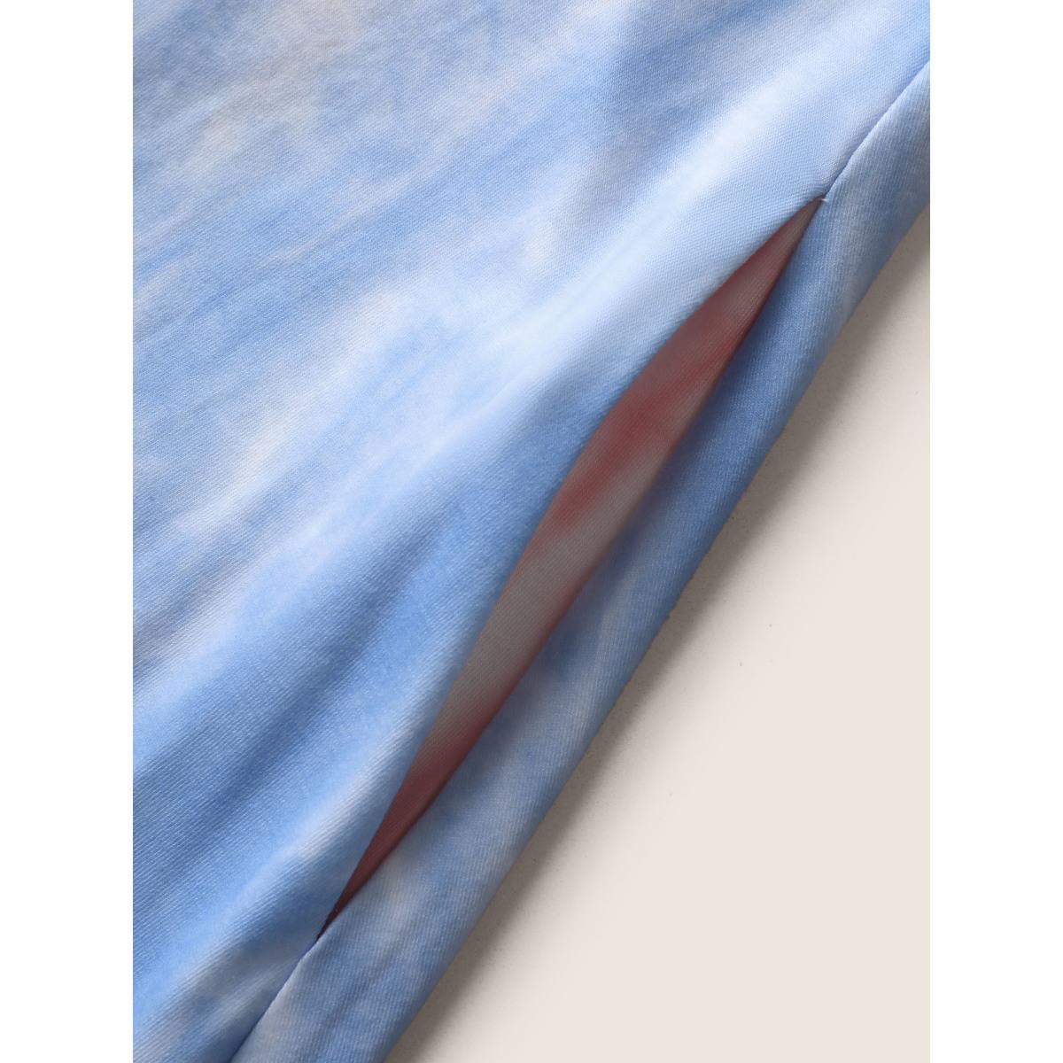 Plus Size Tie Dye Round Neck Drawstring Pleated Dress MistyRose Women Casual Drawstring Round Neck Sleeveless Curvy BloomChic 30/6X Product Image